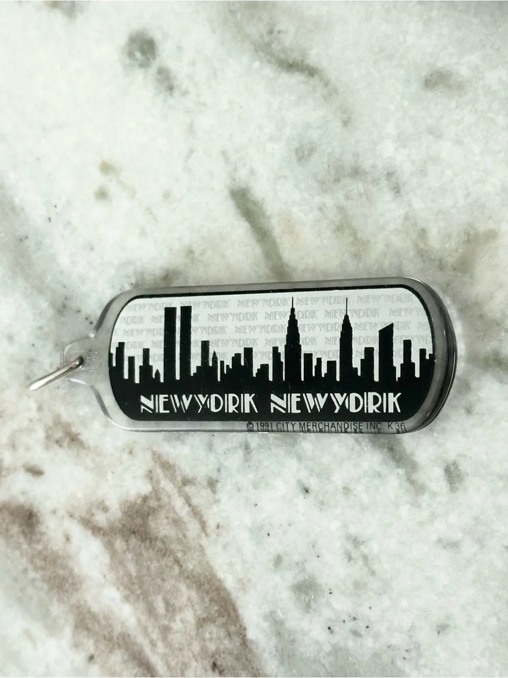 Vintage 1991 New York, New York City Skyline Souvenir Keychain With Twin Towers
